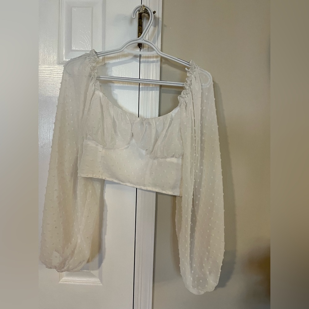 Off shoulder white crop long sleeve